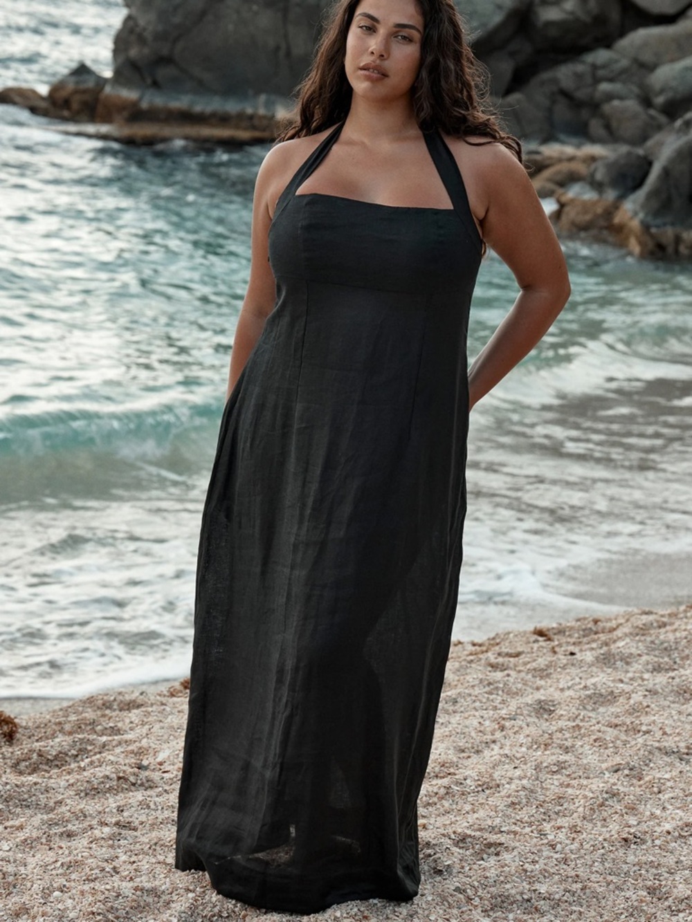 NWT Monday Swimwear Black Linen Montserrat Dress Size VV Very Voluptuous